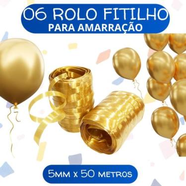 Imagem de Kit Fitilho Rolo para Embalagens e Presentes, cores brilhantes 06 unid