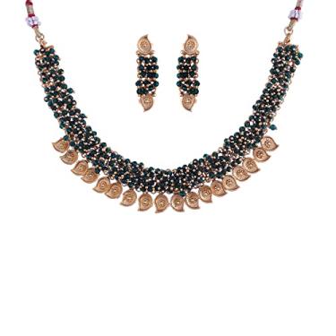 Imagem de I Jewels Gargantilha de pérolas de latão Bollywood banhado a ouro 18K indiano com brincos para mulheres/meninas (MC103-109), Sem Pedra Preciosa