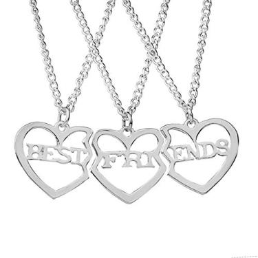 Imagem de coadipress Colar BFF Best Friend para 3 crianças, adolescentes, meninas, moderno, banhado a ouro, pingente de coração combinando, joia de amizade, presente de aniversário, Metal