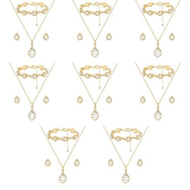 Imagem de Conjunto de joias de dama de honra para casamento, 1-4-6-8 conjuntos de 18k ouro / ouro rosa / banhado a prata pingente de gota pavê colar de pérolas conjunto de pulseira para presente de dama de honra, acessórios de festa de casamento presentes para mulheres e meninas, Zinco Metal Pérola sintética,