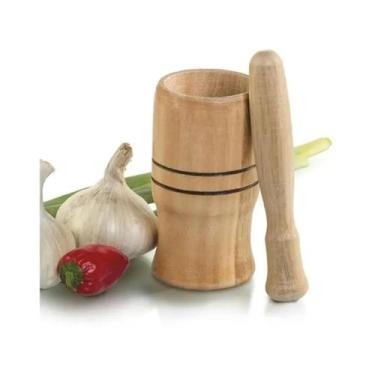 Imagem de Pilão de Madeira Com Socador Para Alho Temperos Frescos - Mad Lar