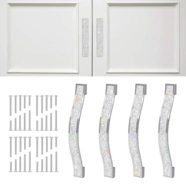 Imagem de MINGZAIQIPEI Puxadores de gaveta de diamante, 4 peças, puxador de cristal cintilante, armário, armário, armário, armário, porta, móveis, puxadores de hardware para casa, cozinha, banheiro (branco, 14