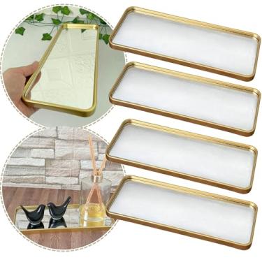 Imagem de Kit 4 Bandeja Decorativa Espelhada Lavabo Difusor Banheiro 30 cm Aparador Organizador de Objetos Sala (Dourada)