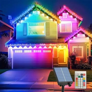 Imagem de Fita de LED solar – Faixa de luz externa RGB de 10 m/15 m com controle remoto, bateria de 1200 mAh, IP65 à prova d'água para decoração de festa/Natal/jardim (10 metros, 20 contas)