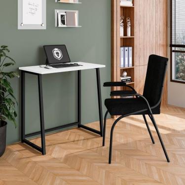 Imagem de Mesa De Estudo Portátil Quarto Sala Dobrável Em Aço Fit Preto-branco