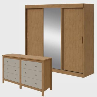 Imagem de Conjunto de Guarda-roupa 3 Portas 3 Gavetas Saion Plus 1 Porta Glass e Cômoda Maggiore New