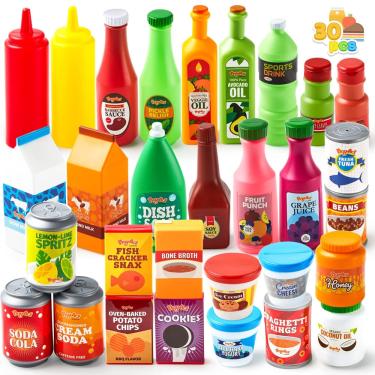 Imagem de Latas de mercearia Play Food joyin, 30 unidades com bebida, suco e jarra para crianças