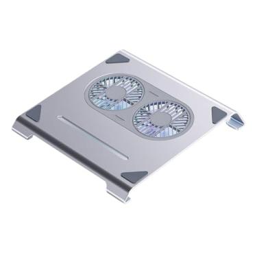 Imagem de Suporte para laptop Radiador de liga de alumínio para laptop com ventilador duplo e suporte de resfriamento para laptop com porta tipo C Elevador para laptop(Silver)