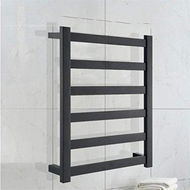 Imagem de Aquecedor de toalha de parede de banheiro, toalheiro elétrico, aquecedor de toalhas preto montado na parede Mantenha suas toalhas de banheiro e roupas secas acessórios de banheiro para casa secador de