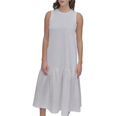 Imagem de DKNY Vestido feminino leve de linho elástico de algodão, Branco, GG