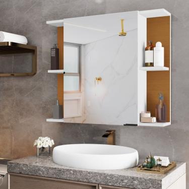 Imagem de Armário Espelheira Para Banheiro 1 Porta Nilo Branco Com Nature - Rede Móveis