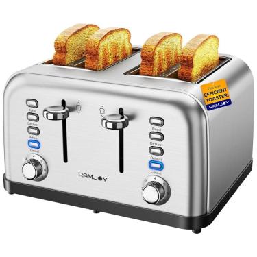 Imagem de Torradeira 4 Pães em Aço Inox Escovado, Controles Individuais, Espaço Extra para Bagel, Pão e Waffles, 7 Níveis de Tostagem, 4 Fatias,RAMJOY