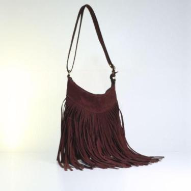 Imagem de Bolsa de Camurça com Franja Estilo Boho - BAUARTE, Marrom escuro