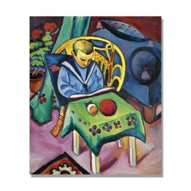 Imagem de Impressões em tela famosas. "Menino com livros e brinquedos" de August Macke, reproduções de arte clássicas, decoração de parede moderna para sala de estar escritório. 60 x 72 cm-23,6 x 28 pol sem