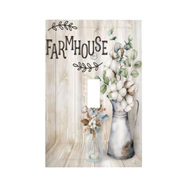Imagem de ybclf Farmhouse Floral 1 Gang Single Toggle Light Switch Covers Placa de Parede Rústica Flor Decorativa Capa de Tomada Elétrica Placa Frontal Soquete para Banheiro Cozinha Sala de Estar Casa