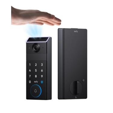 Imagem de eufy FamiLock S3, fechadura inteligente Wi-Fi com reconhecimento de veias de palma, fechadura de porta de entrada sem chave 3 em 1, fechadura eletrônica de segurança para porta da frente, BHMA grau 1