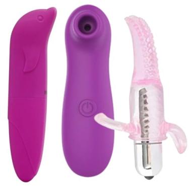 Imagem de Kit KamaSut 3 em 1 Vibrador Sugador e Dedeira Vibr