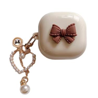 Imagem de QYFZXLV Para Samsung Galaxy Buds Live/Buds pro/Buds 2/Buds 2 pro/Buds FE, capa de fone de ouvido com design kawaii faça você mesmo com chaveiro (laço)