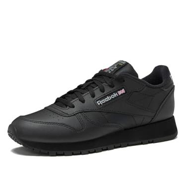 Imagem de Reebok Tênis de couro clássico para meninas e meninos para crianças, crianças pequenas ou grandes, tênis para meninas ou meninos, Preto, 14