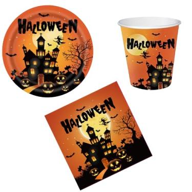 Imagem de Kit 20 Convidados Pratos Copos Guardanapo Papel Halloween - UDlandia