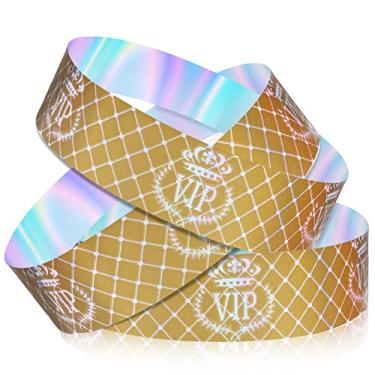 Imagem de LUTER 500 pulseiras VIP, pulseiras VIP, pulseiras de papel para festa, pulseiras de papel, braçadeiras VIP para eventos, entrada, festa VIP, festivais de música, shows (ouro holográfico)