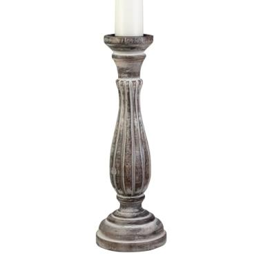 Imagem de Biedermann & Sons Castiçal de madeira lavada branca de 25,4 cm de altura – serve para vela pilar de 7,6 cm