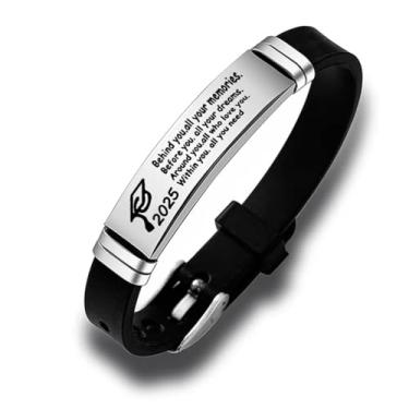 Imagem de MEMORIALU Presentes de formatura 2025 para sua classe de 2025 pulseiras de pós-graduação preto branco corda trançada ajustável pulseiras inspiradoras, Adjustable, Silicone, Sem Pedra Preciosa