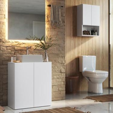 Imagem de Conjunto de Gabinete Banheiro com Armário Aéreo 2 Portas Multimóveis Mp5061 Branco