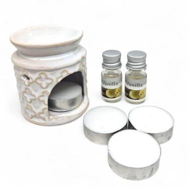 Imagem de Kit Turíbulo Branco com Velas e Essências de Baunilha Paz