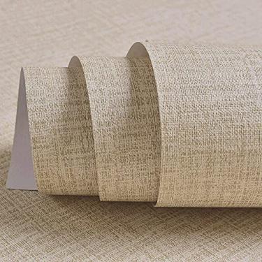 Imagem de TANONE Papel de parede de linho cáqui PVC autoadesivo removível descascar e colar papel de parede faça você mesmo papel de parede de linho pano de grama filme de vinil cor sólida decorar móveis (40 cm
