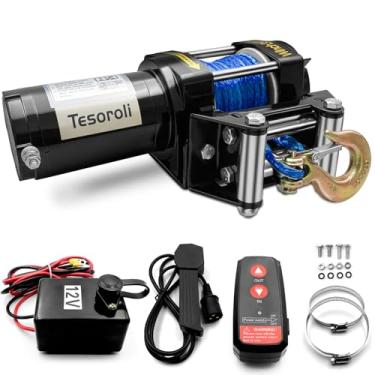 Imagem de Guincho elétrico ATV/UTV 1,587.6 kg 12V DC com controle remoto sem fio, guincho elétrico de corda sintética, guincho impermeável com placa de montagem, com Fairlead e gancho para caminhões, jipes,