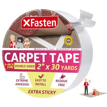 Imagem de XFasten Fita superforte dupla face para carpete extra pegajosa, 5 cm x 27 m, fita de aderencia para tapete de area dupla face, ideal para casas com trafego alto e animais de estimacao grandes