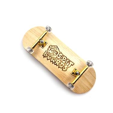 Imagem de SPITBOARDS 34 mm Fingerboard Complete Wood Pro Set-Up (Pre-Assembled, 5-Layers), Pro Trucks, CNC Bearing Wheels, Foam Grip Tape, (Deck: Bamboo Wood, Trucks: Gold, Wheels: Transparent)