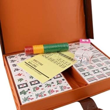 Imagem de Conjunto de mahjong com peças numeradas chinesas. Conjunto de jogo de fácil leitura de 144 azulejos de 3,8 cm. Conjunto completo pesa 5,8 kg. Presente / Aniversário (Mah-Jongg, Mah Jongg, Majiang) estilo aleatório de fichas (azul)