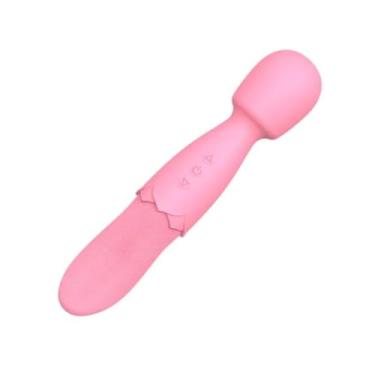 Imagem de Vibrador Varinha Mágica Double End Com Língua Estimuladora 10 Modos De Vibração Orgasmos Intensos [ROSA]