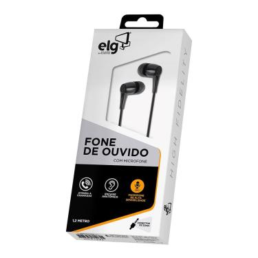 Imagem de Fone de Ouvido com Microfone ELG Intra Auricular Preto P2 1.2 Metros