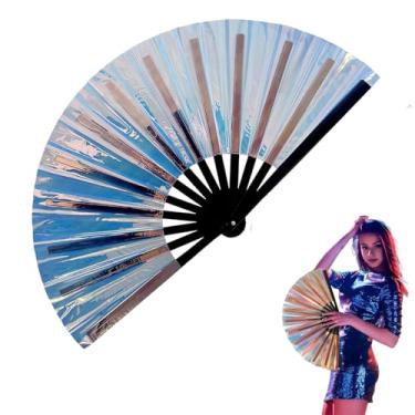 Imagem de Ventilador de mão de botas no chão, ventilador de dança de linha, grande ventilador de mão dobrável holográfico, ventiladores de clacking para dança de linha, artesanato dobrável de moda segurando