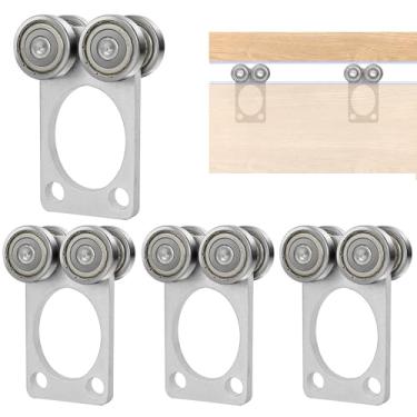 Imagem de Conjunto de carrinho de 4 rodas, rodízios de porta silenciosos de aço inoxidável e carrinho de elevação compatível com 1-5/20.3 cm de largura e mais alto, sistema de trilho deslizante de manuseio de