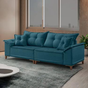 Imagem de Sofá 4 Lugares 290Cm Com Almofadas M44 Linho/Azul Petroleo