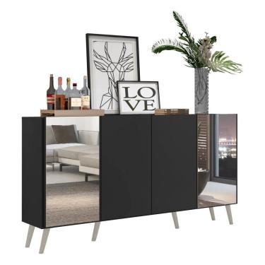 Imagem de Aparador Buffet 4 Portas Com Espelho Retrô Vegas V3562 Preto/Branco Preto/Branco