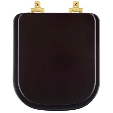 Imagem de Assento Sanitário Mdf Soft Close Piano Marrom Fosco Para Vaso Deca Com Ferragem Dourada