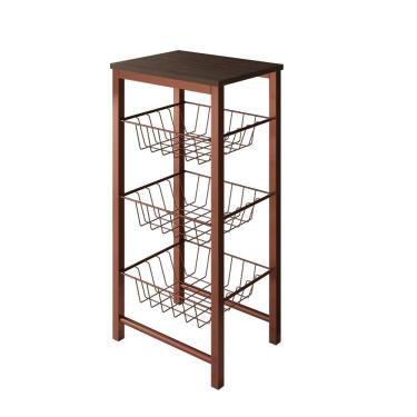 Imagem de Fruteira De Chão Cozinha Montada Aço Cobre Tampo Amêndoa Roma - Cor: Marrom