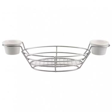 Imagem de Cesta Oval Dynasty Fry Em Aço Inox Com 2 Molheiras Prata