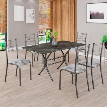 Imagem de Conjunto Sala De Jantar Mesa Retangular 140x75cm Tampo Pedra Ardósia Indiana 6 Cadeiras Paraty Paraopeba - Mart Prata