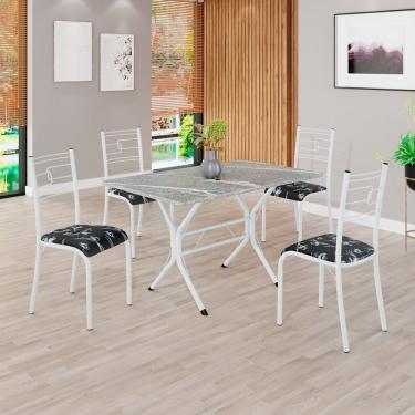 Imagem de Conjunto Sala De Jantar Mesa Retangular 100x60cm Tampo Granito Topázio 4 Cadeiras Paraty Preto Floral - Branco