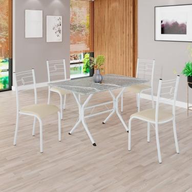 Imagem de Conjunto Sala De Jantar Mesa Retangular 100x60cm Tampo Granito Topázio 4 Cadeiras Paraty Creme - Branco