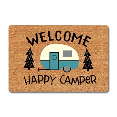 Imagem de Julia Tapete De Boas-Vindas Engraçado, Capacho Personalizado, Capachos Happy Camper (60 Cm X 39 Cm), Parte Superior Tecido Com Traseira Borracha Antiderrapante Para Entrada, Tapetes Cozinha Internos