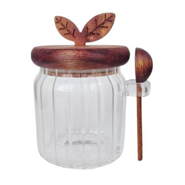 Imagem de BUITLU Açucareiro com tampa e colher, recipiente de açúcar de 500 ml para cafeteria, recipiente de café de vidro, frasco hermético de armazenamento de alimentos, recipiente de açúcar mascavo, sais de