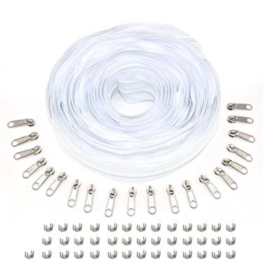 Imagem de Renashed Rolo Branco De Zíper Nylon Nº 3, 10 Jardas, Para Costura, Com 20 Deslizadores Prateados E 30 Travas Zíper, Artesanato Sob Medida (Branco/10 Jardas)