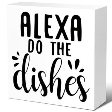 Imagem de LVQHI Placa De Madeira Alexa Lave A Louça, Bloco Branco Fofo Para Cozinha, Acessórios Decorativos Mesa, Bancada, Decoração 5'' Lx 5" Altura